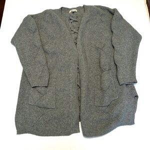 Pink Rose Lace-Up Knit Cardigan Y2K Boho Gray XXL